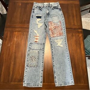 KanCan Women's Straight Leg Jeans with Patchwork